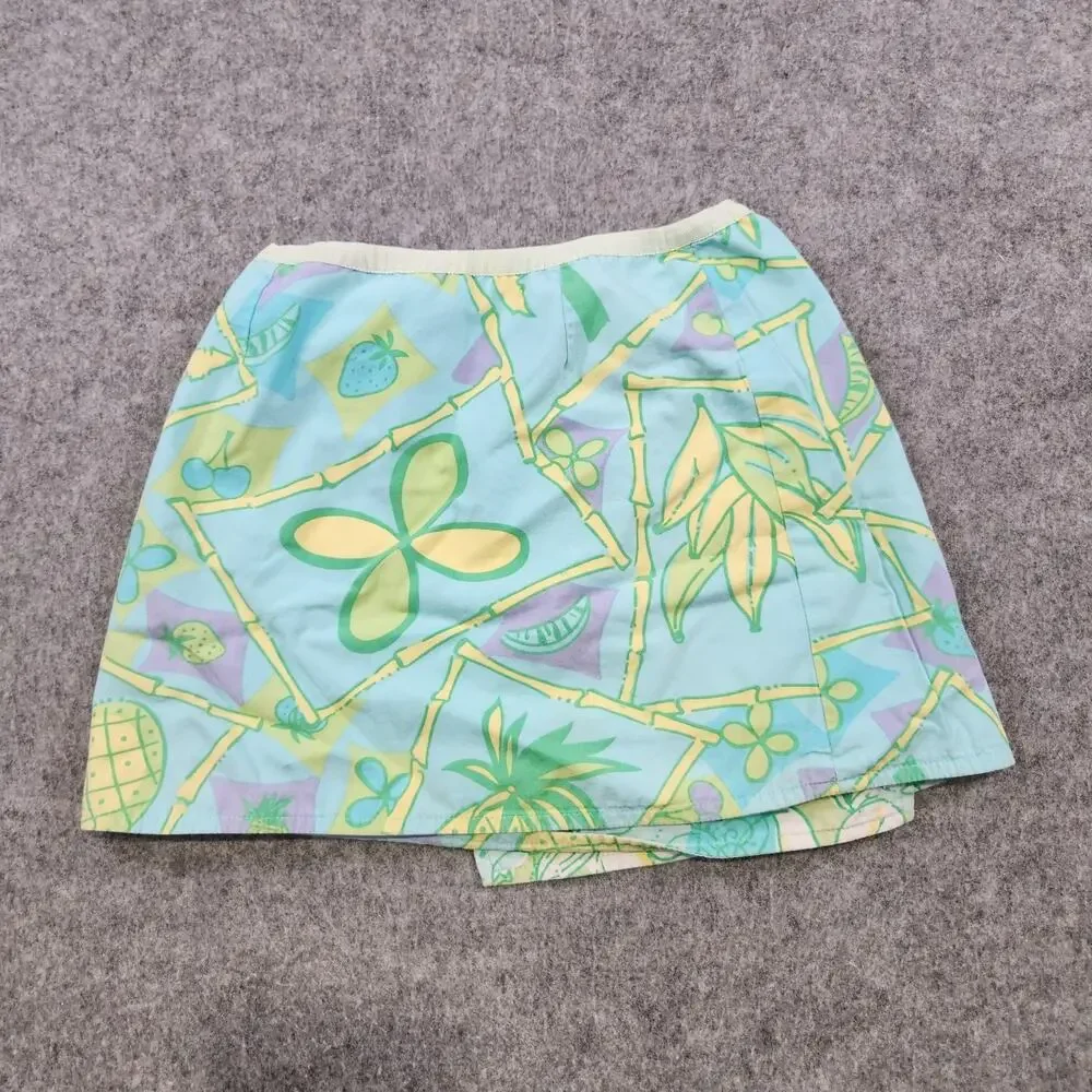VTG Lilly Pulitzer Skirt Girls 5 Reversible Floral Tropical Wrap Green Blue Aqua